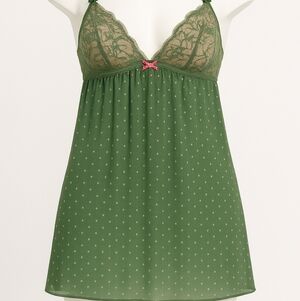 La Vie En Rose Lingerie Babydoll Size Large Green Pink Polka Dot Sheer Padded